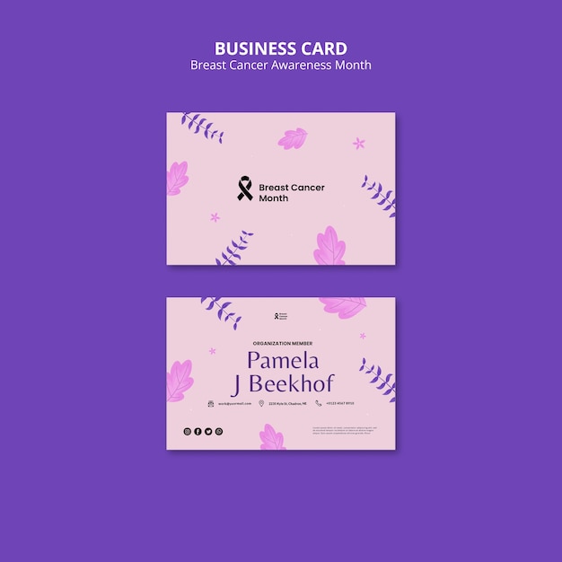 Free PSD breast cancer awareness month horizontal business card template