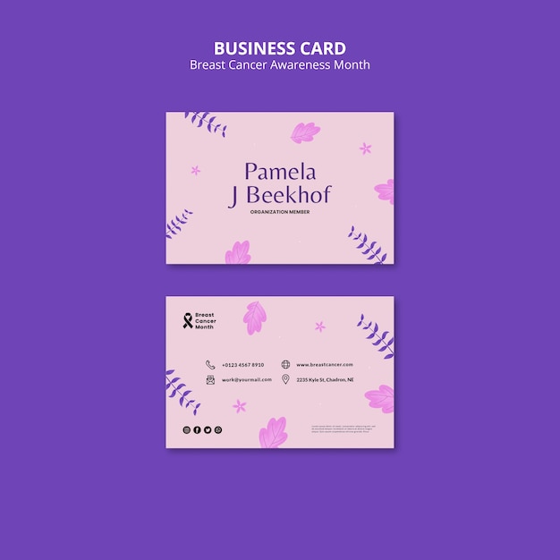 Breast cancer awareness month horizontal business card template