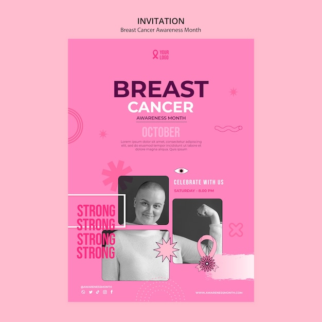 Free PSD breast cancer awareness month invitation template