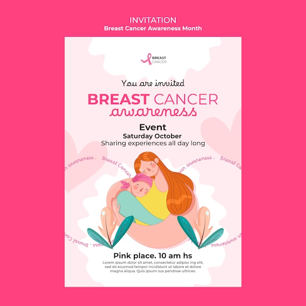 Free PSD breast cancer awareness month invitation template