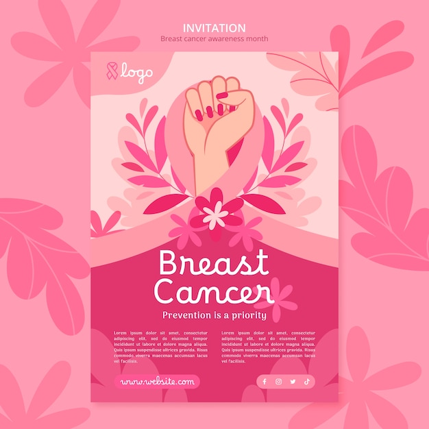 Free PSD breast cancer awareness month invitation  template