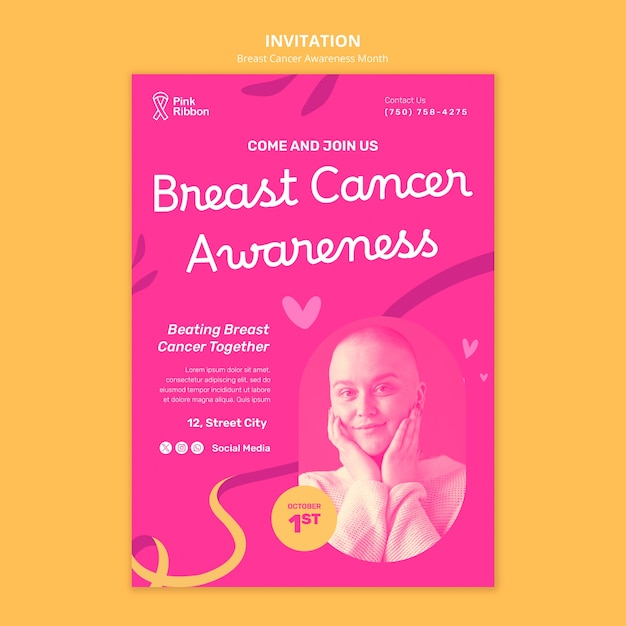 Free PSD breast cancer awareness month invitation  template