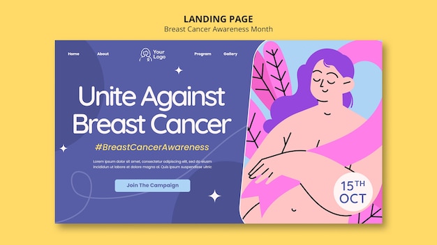 Free PSD breast cancer awareness month landing page