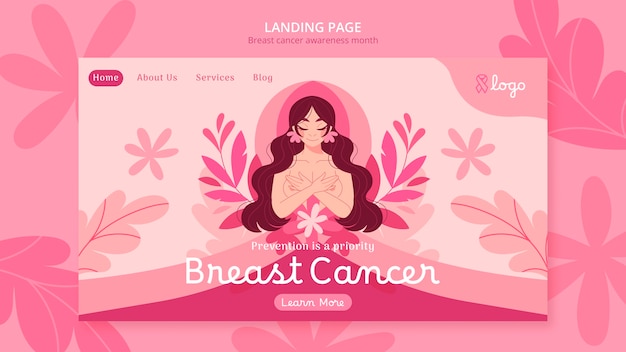 Free PSD breast cancer awareness month landing page