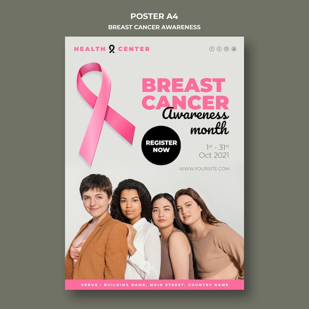 Free PSD breast cancer awareness vertical print template