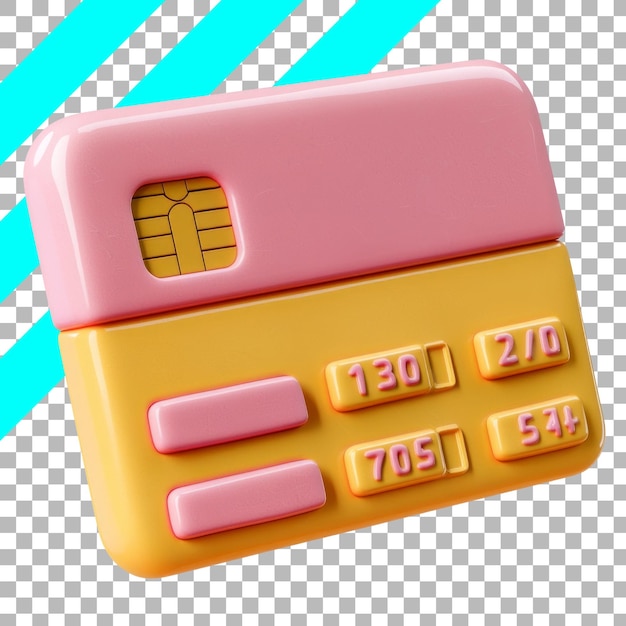 Free PSD bright cartoon style simulated credit card 3d render in pink and yellow