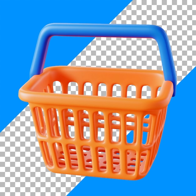 Free PSD bright orange shopping basket with blue handle on transparent background