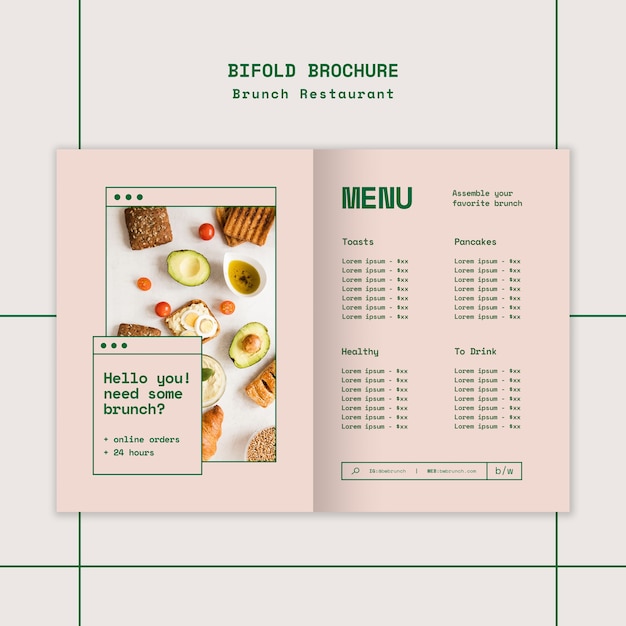 Free PSD brunch restaurant bifold brochure template