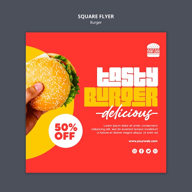 Free PSD burger concept square flyer template