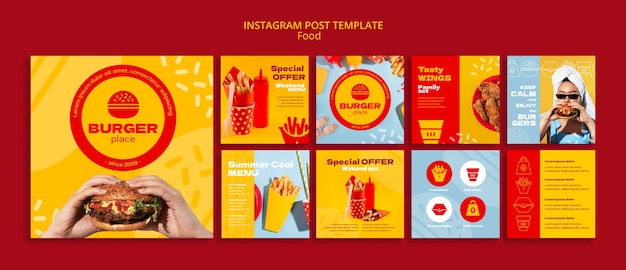 Free PSD burger and grill instagram posts collection