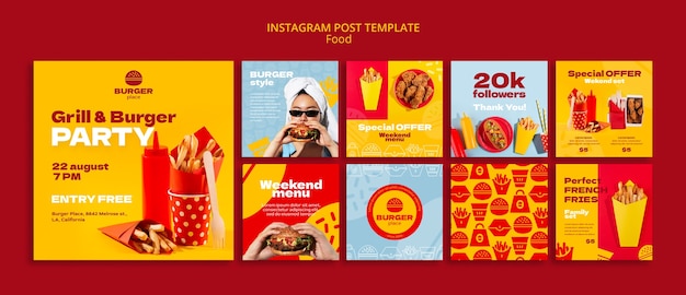 Burger and grill instagram posts collection