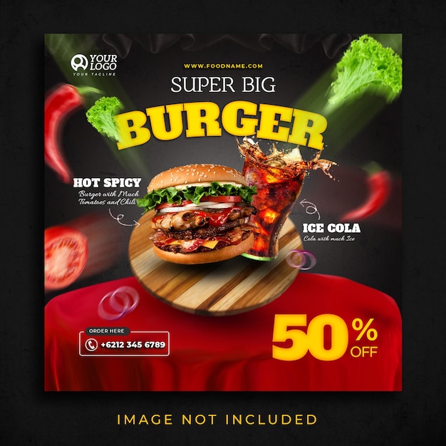 Burger Menu Food Template for Social Media Promotion