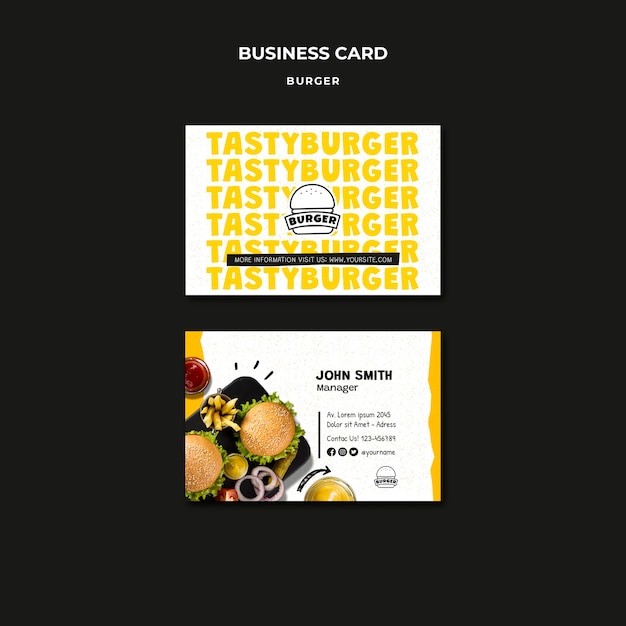 Burger restaurant horizontal business card template