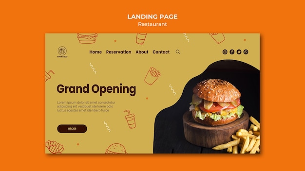 Free PSD burger restaurant landing page template with photo