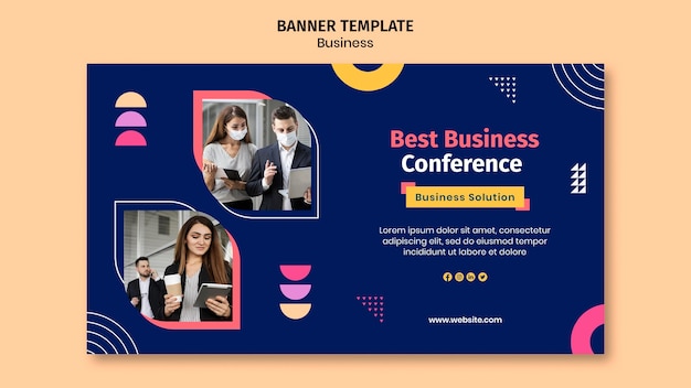 Free PSD business banner template with colorful shapes