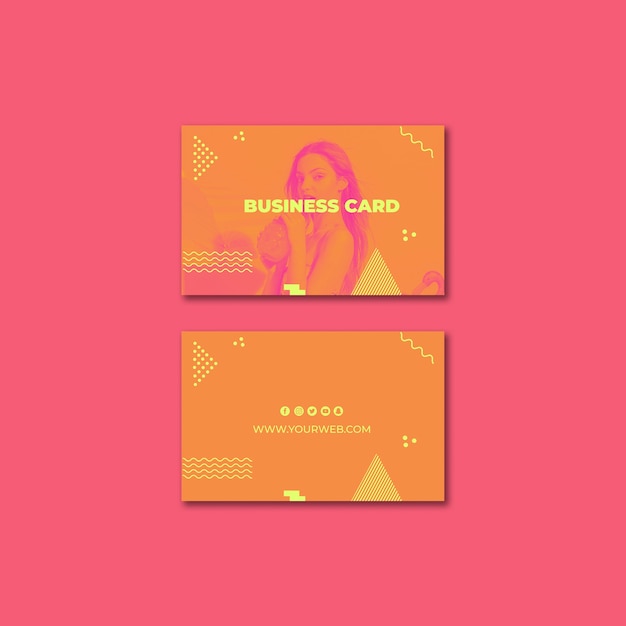 Free PSD business card template in memphis style with summer concept