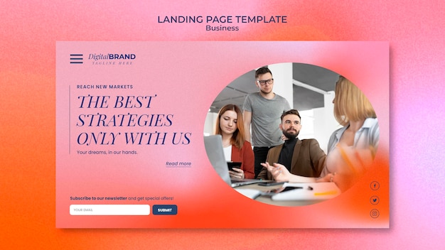 Free PSD business development landing page template with photo