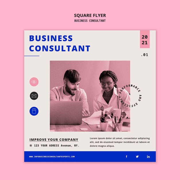 Business document square flyer design template