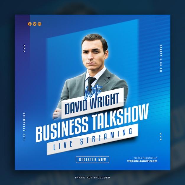 Free PSD business talk show live streaming social media post template