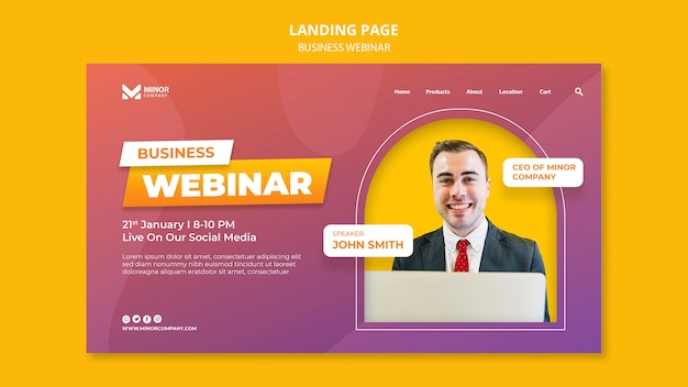 Free PSD business webinar landing page template