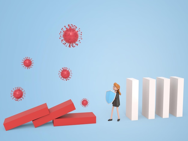 Free PSD businesswoman protected from viruses by immunity shield isolated background