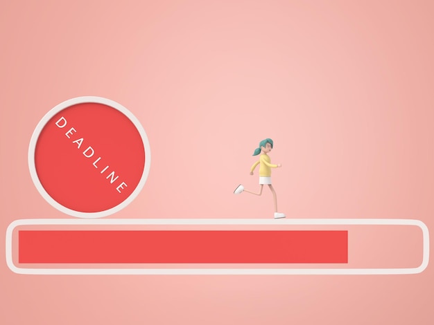 Free PSD businesswoman running away from deadline that is rolling down to her