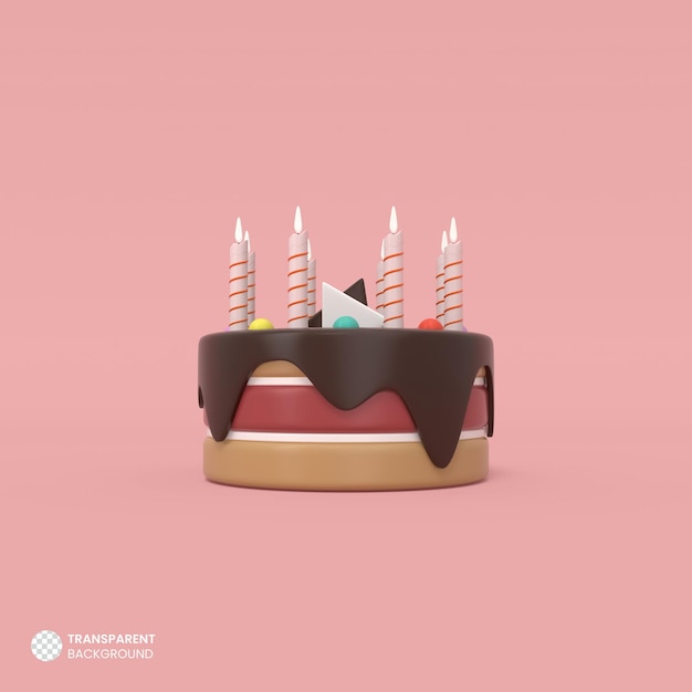 Cake and Candle icon Isolated 3d render Illustration