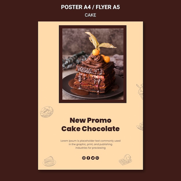 Free PSD cake chocolate new shop poster template