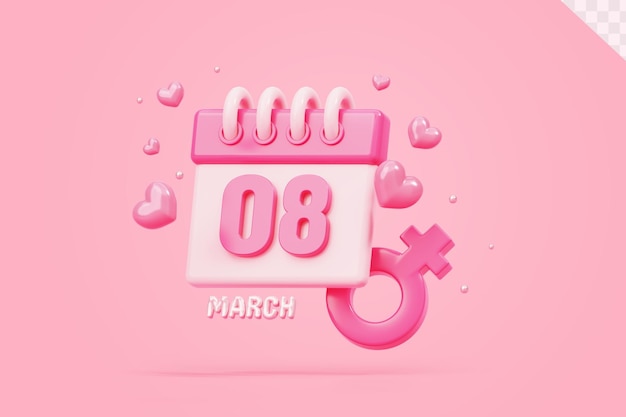 Calendar 8 march women's day sign banner event promotion sale mockup 3d pink background