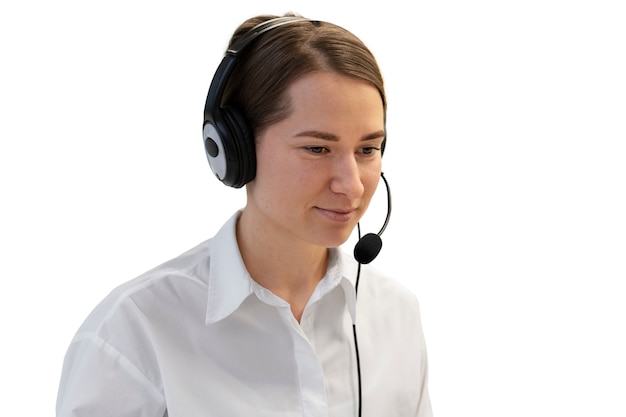 Free PSD call center worker at desk