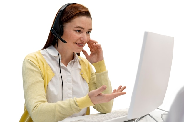 Free PSD call center worker at desk