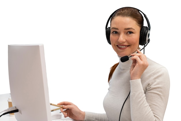 Free PSD call center worker at desk