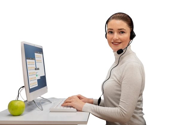 Call center worker at desk