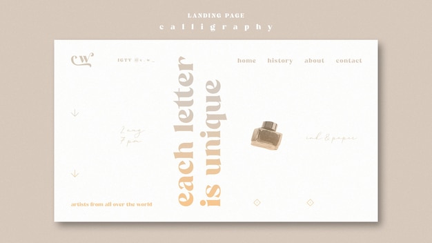 Free PSD calligraphy landing page web template