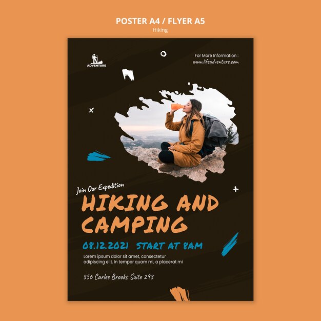 Camping and hiking poster template