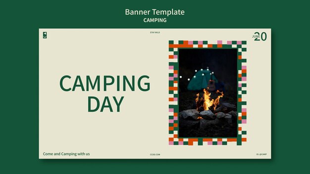 Camping horizontal banner template with geometric shapes design