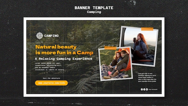 Free PSD camping horizontal banner template with grid design