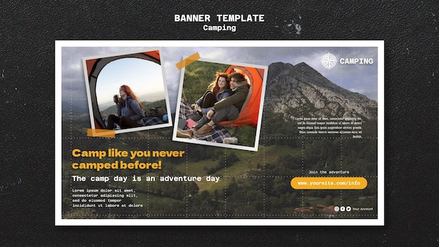 Camping horizontal banner template with grid design