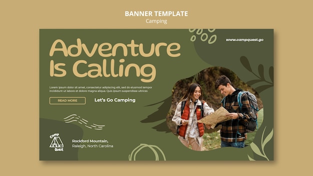 Camping horizontal banner template with vegetation