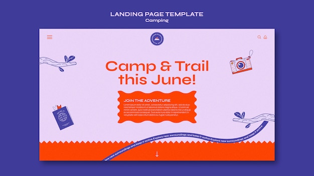 Free PSD camping landing page template with branches and leaves