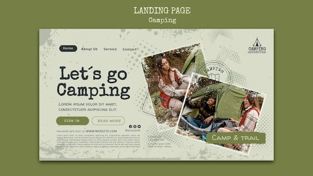 Free PSD camping landing page template with dots design