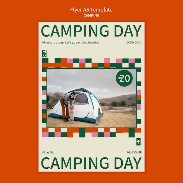 Free PSD camping vertical flyer template with geometric shapes design