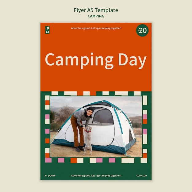 Free PSD camping vertical flyer template with geometric shapes design