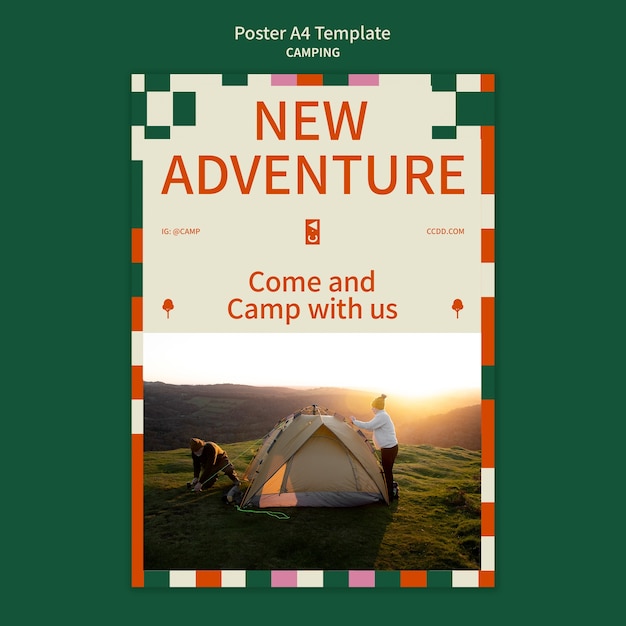 Free PSD camping vertical poster template with geometric shapes design