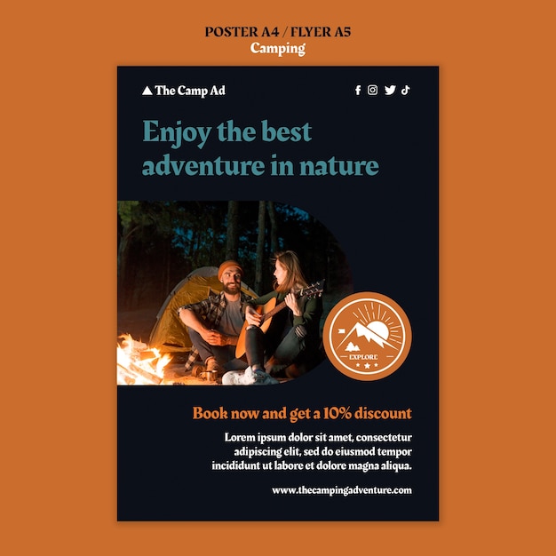 Free PSD camping vertical poster template