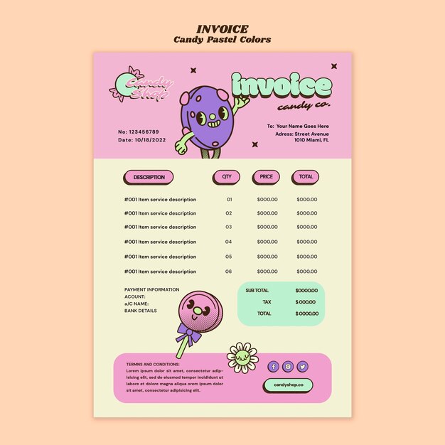 Candy pastel colors  invoice template