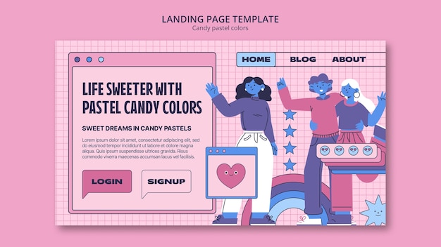 Free PSD candy pastel colors landing page template