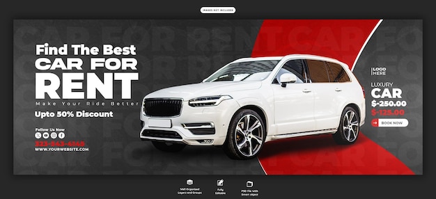 Free PSD car rental and automotive facebook cover template