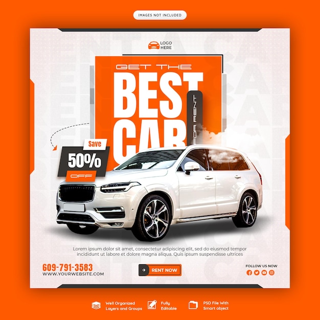 Car rental and automotive social media banner or instagram post template