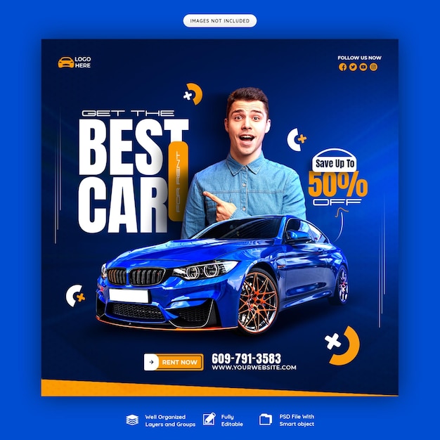 Car rental and automotive social media banner or instagram post template